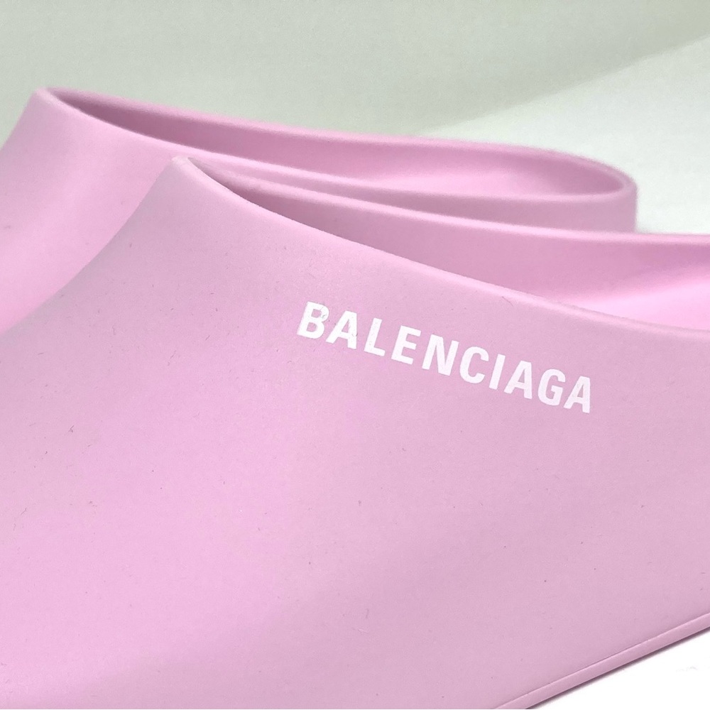 Balenciaga Pool Logo Closed Slides Clogs Pink Women Size 8 US New Matte Finish - Picture 15 of 17